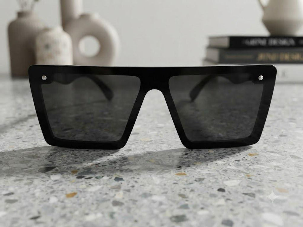 Oversized Flat-Top Square Sunglasses in Matte Black